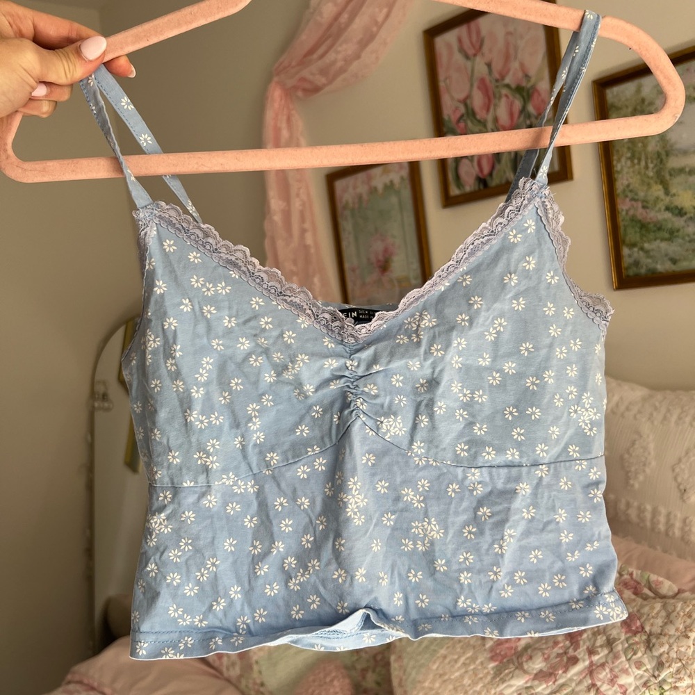 Shein Blue & White Flower Tank - Size M